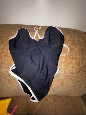 Black One-Piece Swimsuit with White Trim — Women's Supportive Cut